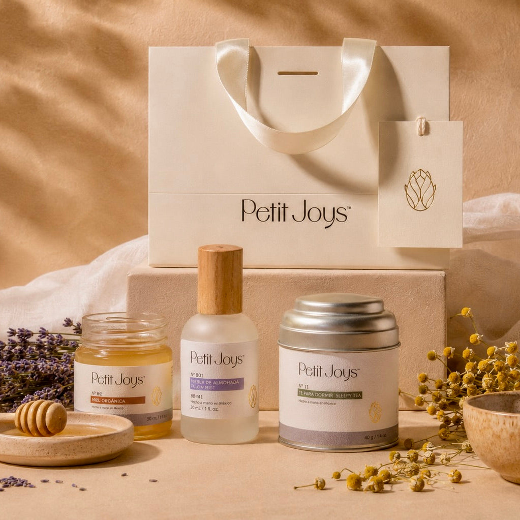 Sweet Dreams sleep wellness gift set — honey, calming herbal tea, and lavender pillow mist from Puerto Vallarta | Petit Joys